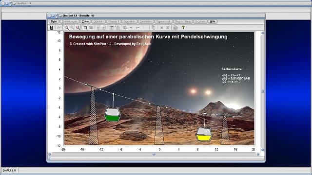 SimPlot - Kabinen - Seilbahn - Bewegen - Ablauf - Simulation -  Kurvenbahn - Bewegungsablauf - Punkt bewegen - Anwendung - Applikation - Bewegungsarten