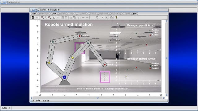 SimPlot - Bewegungen - Steuerung - Animiert - Grafisch - Simulator - Rechner - Zeitabhängig - Bewegen - Programm - Software